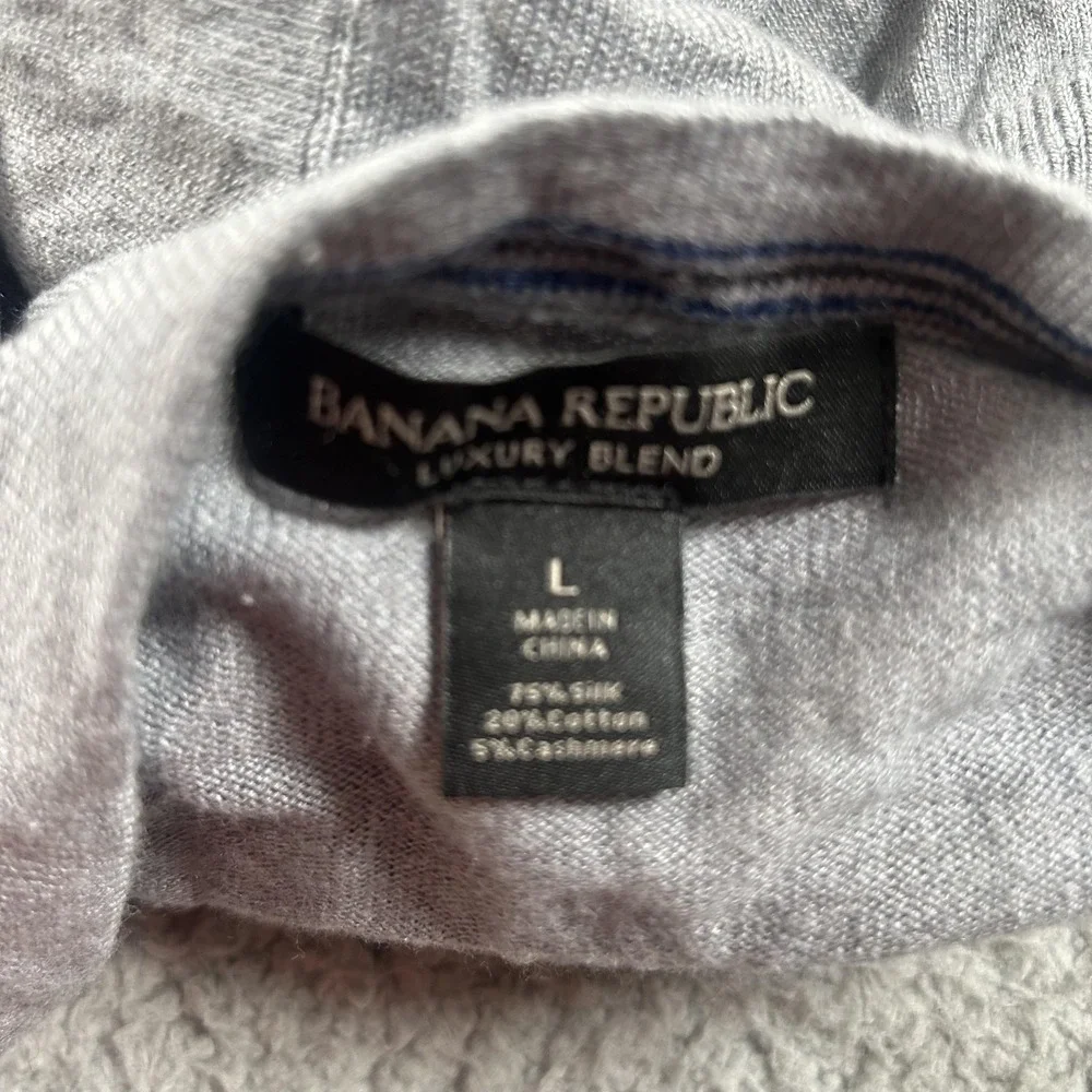Banana Republic Sweater Mens Large Gray‎ V Neck Silk Cotton Cashmere Lightweight